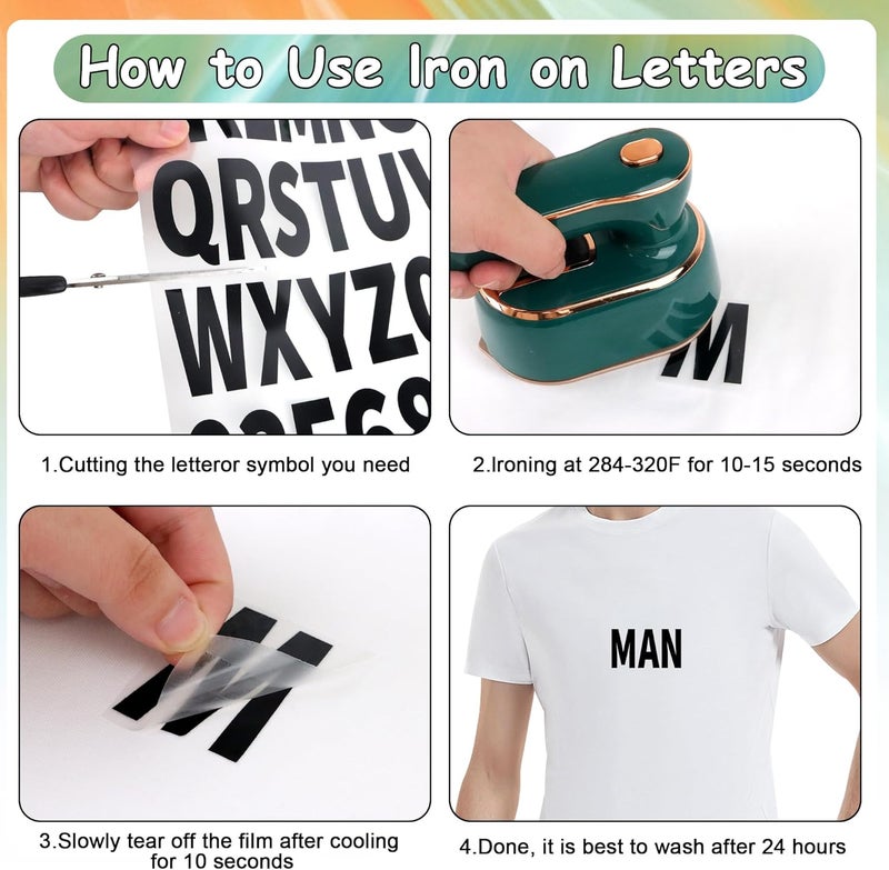 Metsyth 12 Sheets 612 Pieces Iron on Letters and Numbers for Clothing,Large 2 Inch Iron on Letter Patches with PU Heat Transfer Alphabet Adhesive Stickers for Fabric T-Shirt Jersey DIY Craft-Black - Image 4